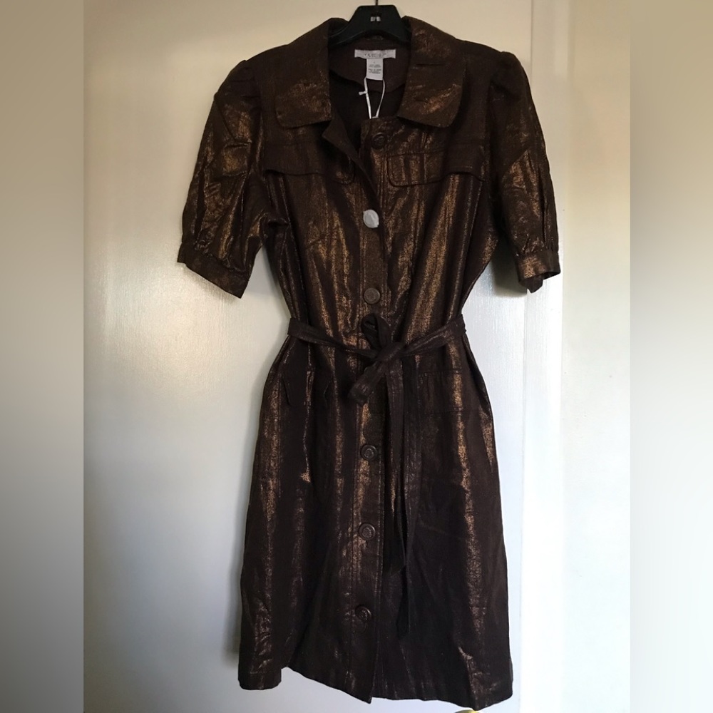 VERTIGO PARIS ,size L midi woman’s dress metallic texture 55% LINEN 45%viscoze